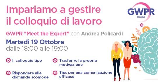 19 ottobre | Impariamo a gestire il colloquio di lavoro – GWPR “MEET THE EXPERT”